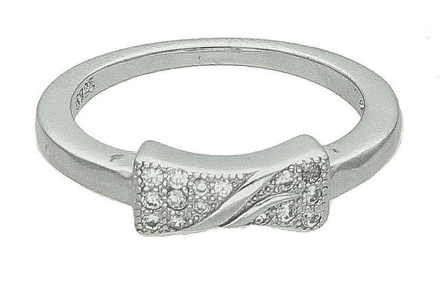 Srebrny pierścionek damski 925 kokarda z cyrkoniami rozmiar 12 P 1449. Srebrny pierścionek damski z motywem kokardy..jpg